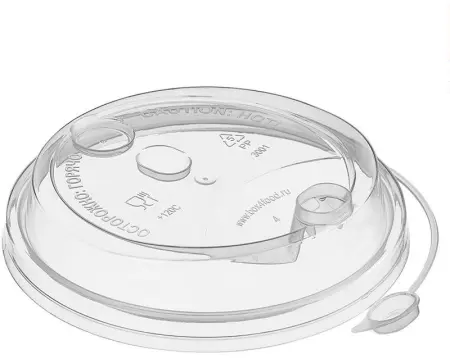 Одноразовая продукция: Крышка к стакану бумажному d=90мм с питейником (заглушка) ПП прозрачная /пач.=50 шт.