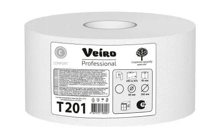 VEIRO: Бумага туалетная 1сл 200м/9,5 Comfort белый