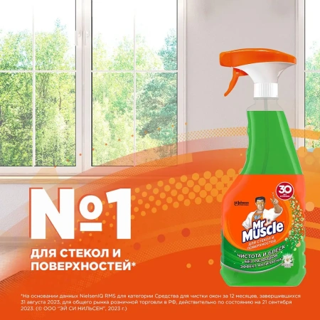 Чистящее средство: МИСТЕР МУСКУЛ 530мл для стекол (триггер) Утренняя роса