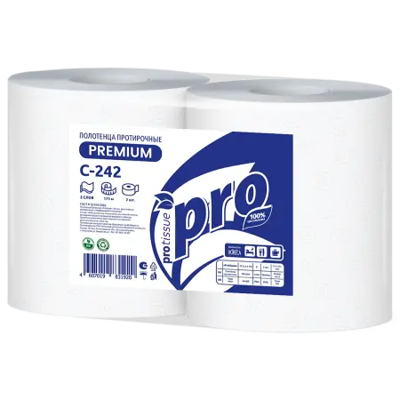 Вик: Полотенца протирочные 2сл 175м 35х35 целлюлоза с перф. белые PROtissue