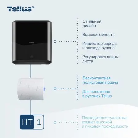 ТОРК: Tellus Диспенсер HT1 Matic Solution для рулонных полотенец черный СЕНСОРНЫЙ