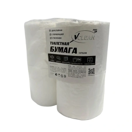 Бумага туалетная: 2сл 22м целлюлоза цвет белый Виклин /пач.=4 шт.