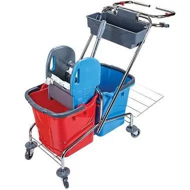 Вик: Тележка 2х25л металл + отжим + доп.корзина + держатель для мешка