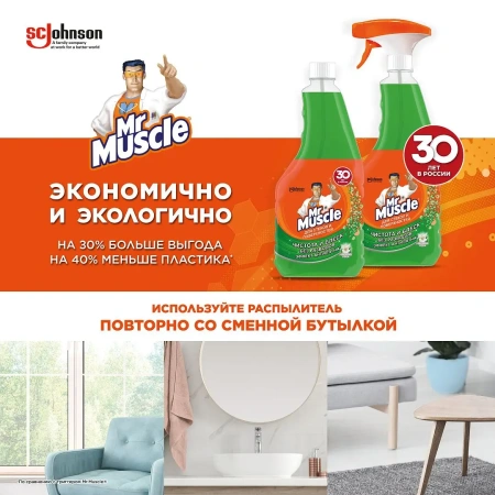 Чистящее средство: МИСТЕР МУСКУЛ 530мл для стекол (триггер) Утренняя роса