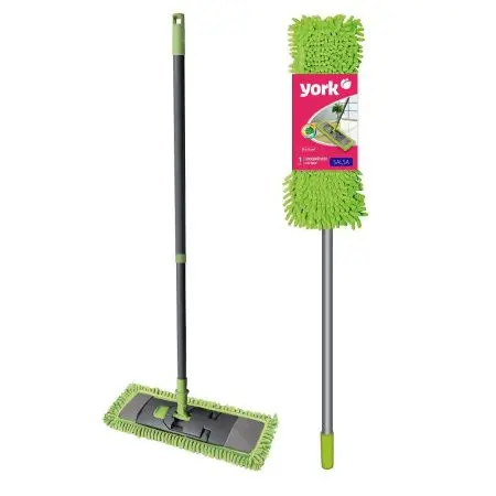 Хозяйственный инвентарь: Швабра YORK Сальса с плоским МОПом микрофибра , телескопический черенок 130 см, еврорезьба