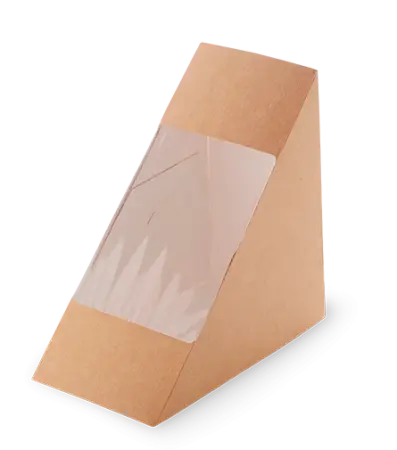 Фото №1 - Одноразовая продукция: Контейнер бумажный для сэндвичей 126х126х71 крафт с окном OSQ SANDWICH 70 /пач.=50 шт.