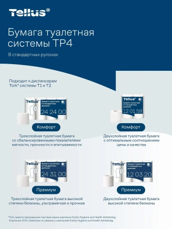 ТОРК: Бумага туалетная T4 Премиум 2сл 23м белая /пач.=8 шт.