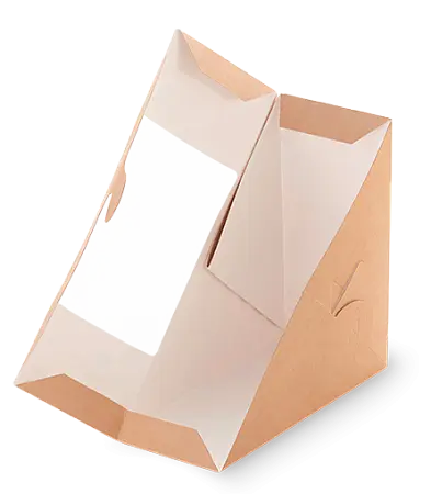 Фото №2 - Одноразовая продукция: Контейнер бумажный для сэндвичей 126х126х71 крафт с окном OSQ SANDWICH 70 /пач.=50 шт.