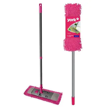 Хозяйственный инвентарь: Швабра YORK Сальса с плоским МОПом микрофибра , телескопический черенок 130 см, еврорезьба